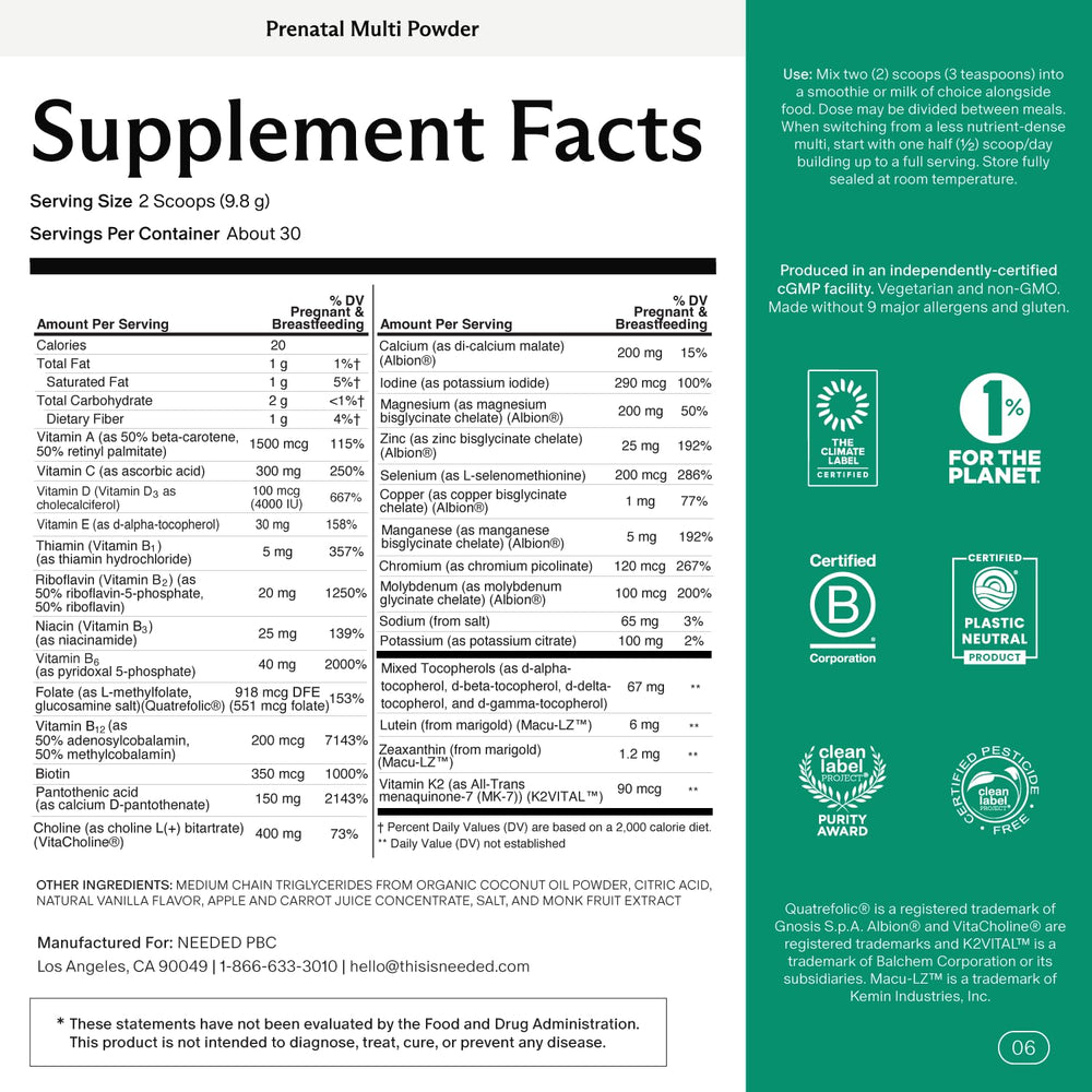 Serving idea: vanilla prenatal powder added to smoothie or oats