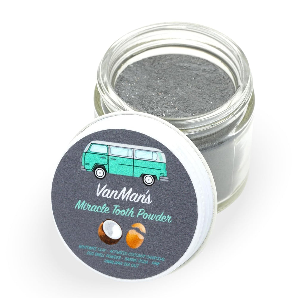 Product packaging of Vanman’s Miracle Tooth Powder 2.2 oz