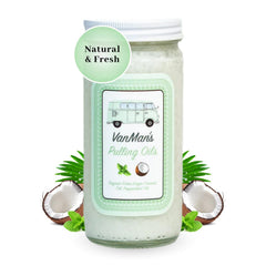 Vanman's pulling oil bottle with coconut and peppermint ingredients