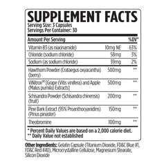 Close-up of Vasogen Ultra Nitric Oxide Booster bottle label
