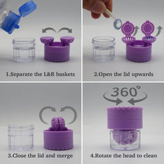 Lens solution bottle and cleaning basket in the kit