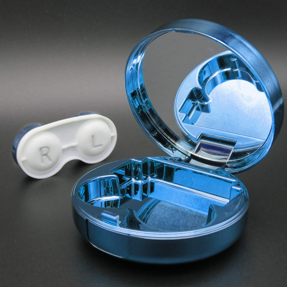 Flip-top lens case opened to show interior mirror