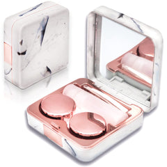 Vastsoon rose gold square contact lens case with built-in mirror