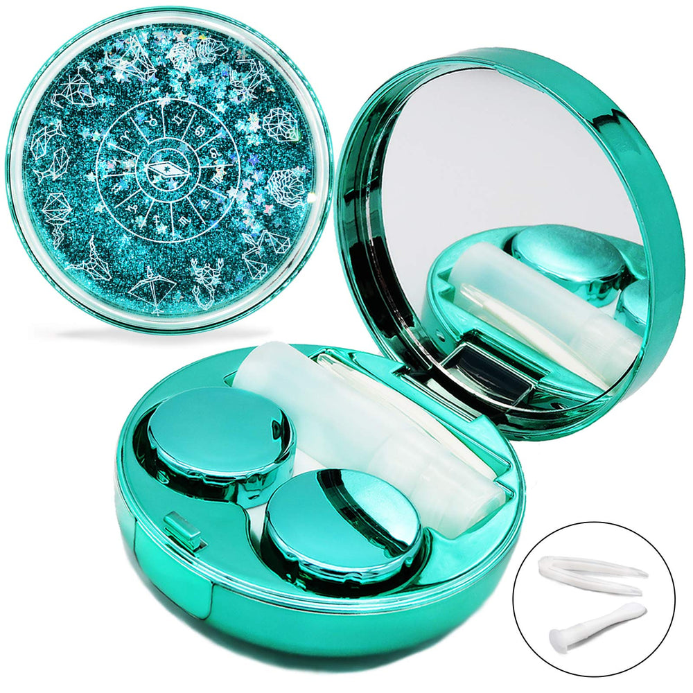 Vastsoon green Quicksand Glitter Contact Lens Case with Mirror