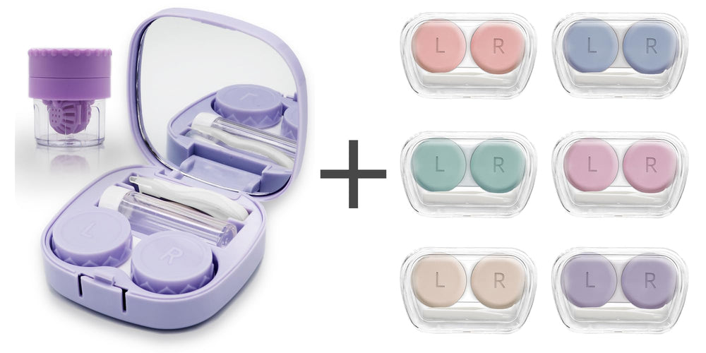 Vastsoon purple contact lens case with cleaner washer — closed purple lid