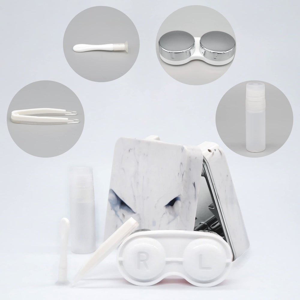 Portable travel-ready eye contact lens case with mirror