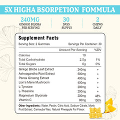 Ginkgo biloba gummies pineapple flavor close-up