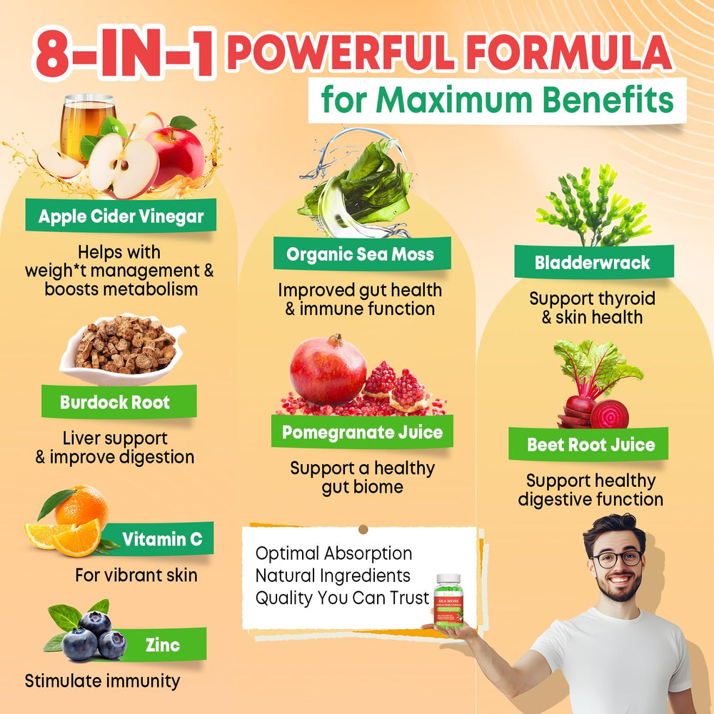 Close-up of Vazatisi ACV sea moss gummies in apple flavor