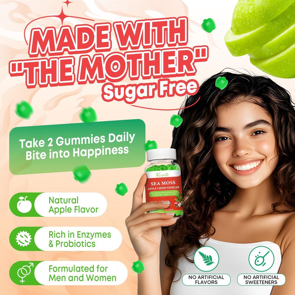 Apple-flavored Vazatisi ACV gummies on white background