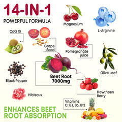 Vazatisi Beet Root Gummies ingredients panel, listing grapeseed extract, hawthorn berry, hibiscus.