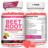 Vazatisi Beet Root Gummies jar front, hinting at raspberry flavor and daily circulation support.