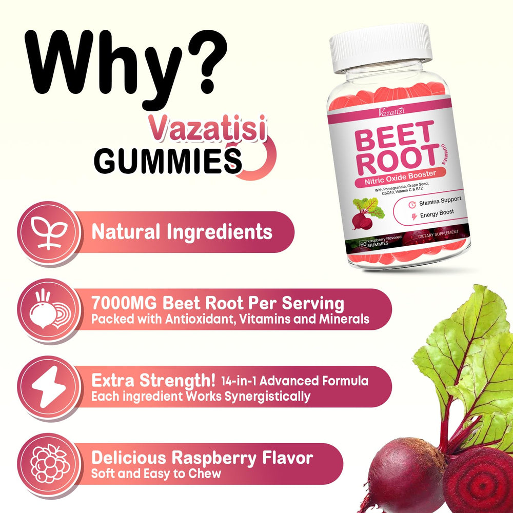 On-the-go Vazatisi Beet Root Gummies packaging offers portable daily supplementation.