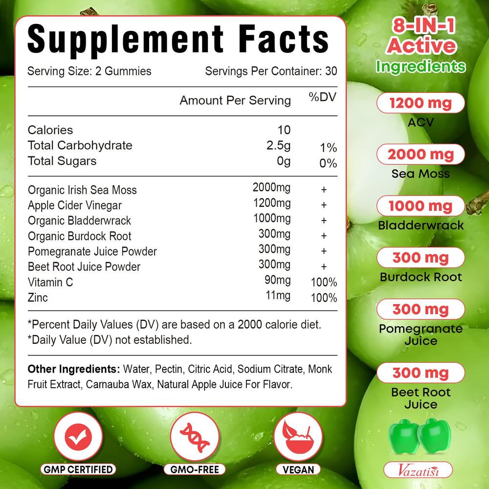 Vazatisi label close-up of nutrition facts and directions to show transparent ingredient details