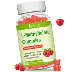 Bottle of Vazatisi L-Methylfolate 15 mg Gummies Raspberry flavor, 60 count