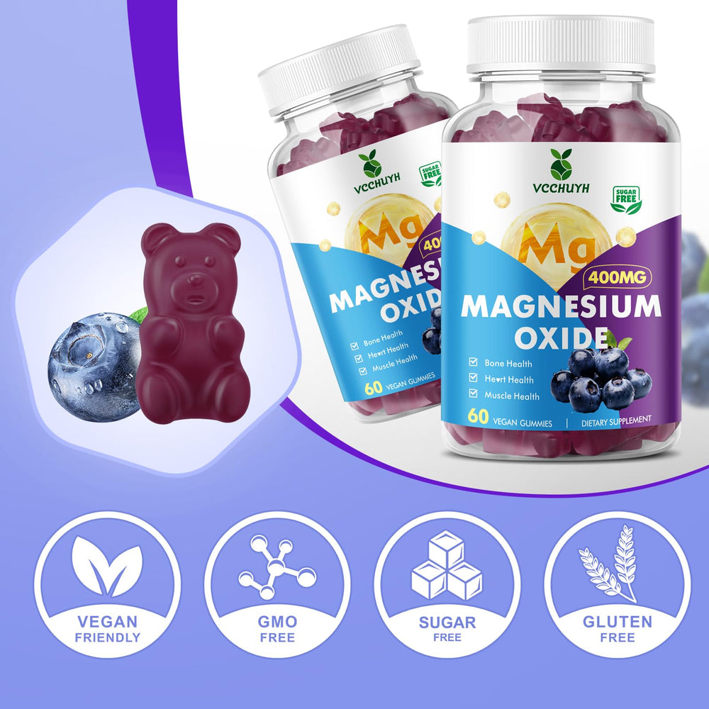 Sugar-free blueberry-flavored magnesium oxide gummies