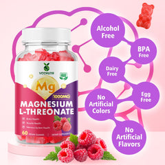 Bottle label of VCCHUYH Magnesium Threonate Gummies Raspberry 60 count