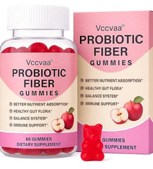 Bottle of Vccvaa 9-in-1 Probiotic Fiber Gummies on white background