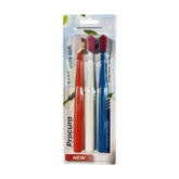 Ved ProCura Ultra Soft Toothbrush with red, white, and dark blue handle – close-up