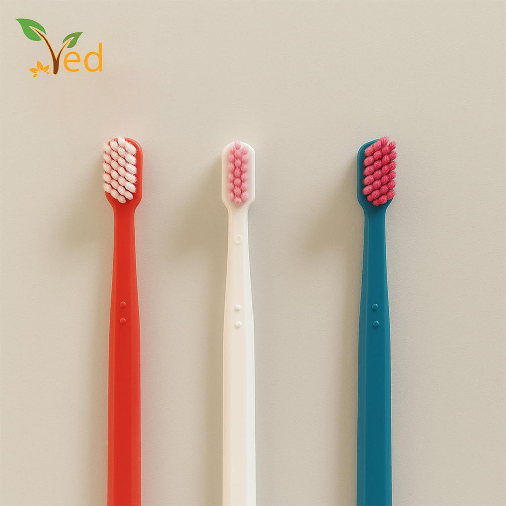 Brush head angled to highlight bristles and head design