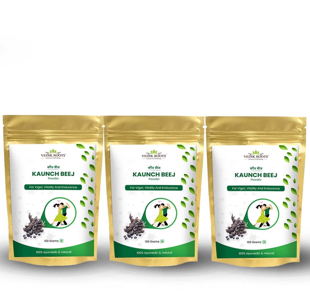 VEDIKROOTS Kaunch Beej Powder Pack of 3 - bottle and packaging