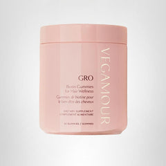 Bottle of VEGAMOUR GRO Biotin Gummies with cap