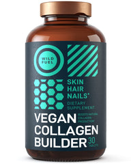 Front label highlighting plant-based collagen vitamins for skin, hair, nails