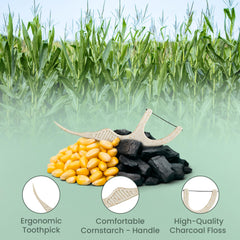 Vegan cornstarch handle dental floss pick close-up