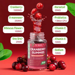 Close-up of cranberry gummies with D-Mannose and probiotics