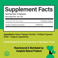 Vegetarian/Vegan friendly label on papaya capsules