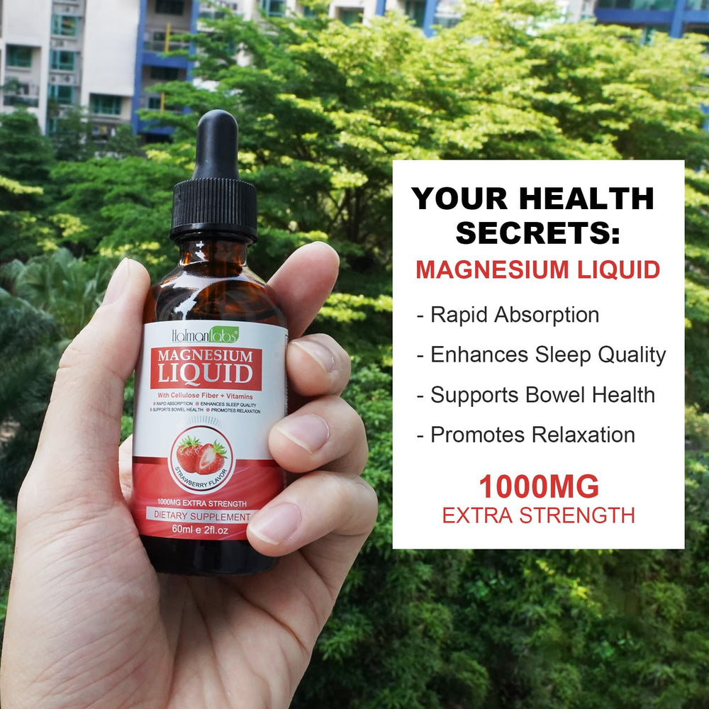 Vegan-friendly, non-GMO label on magnesium liquid bottle