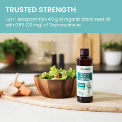 Vegan-friendly, USDA Organic label on black seed oil bottle