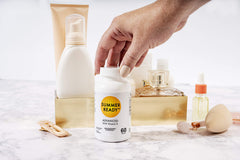 Vegan and gluten-free supplement label with FDA CGMP facility icon