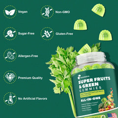 Vegan, gluten-free gummies label with green apple flavor