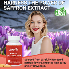 Vegan gluten free label on Happy Saffron Supplements packaging