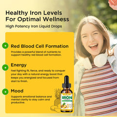 Vegan, gluten-free, non-GMO certification label on iron drops