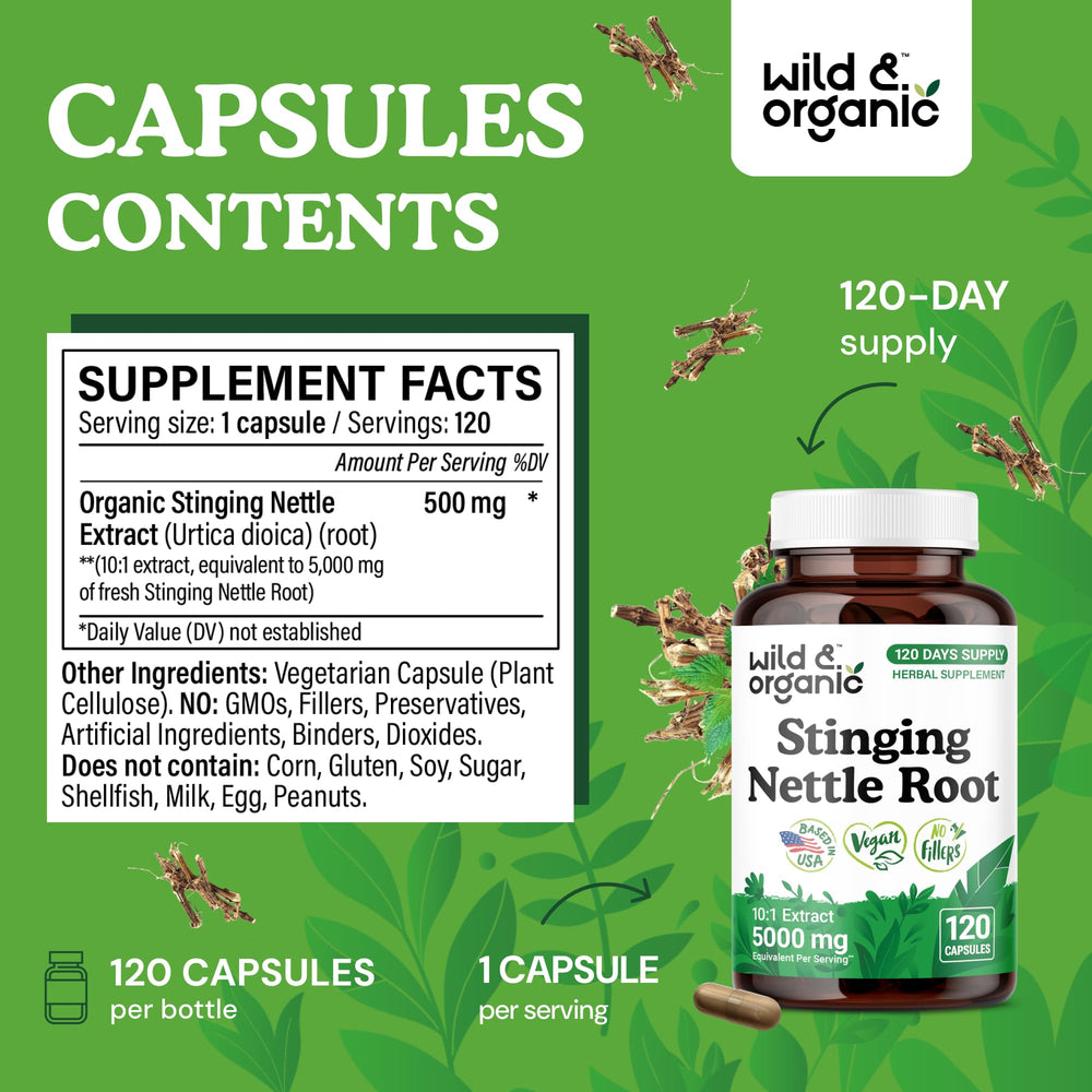 Vegan gluten-free stinging nettle capsules from Wild & Organic