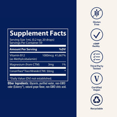 Vegan, gluten-free, purity-tested liquid B12