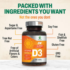 Vegan, gluten-free Vitamin D3 5000 IU supplement packaging