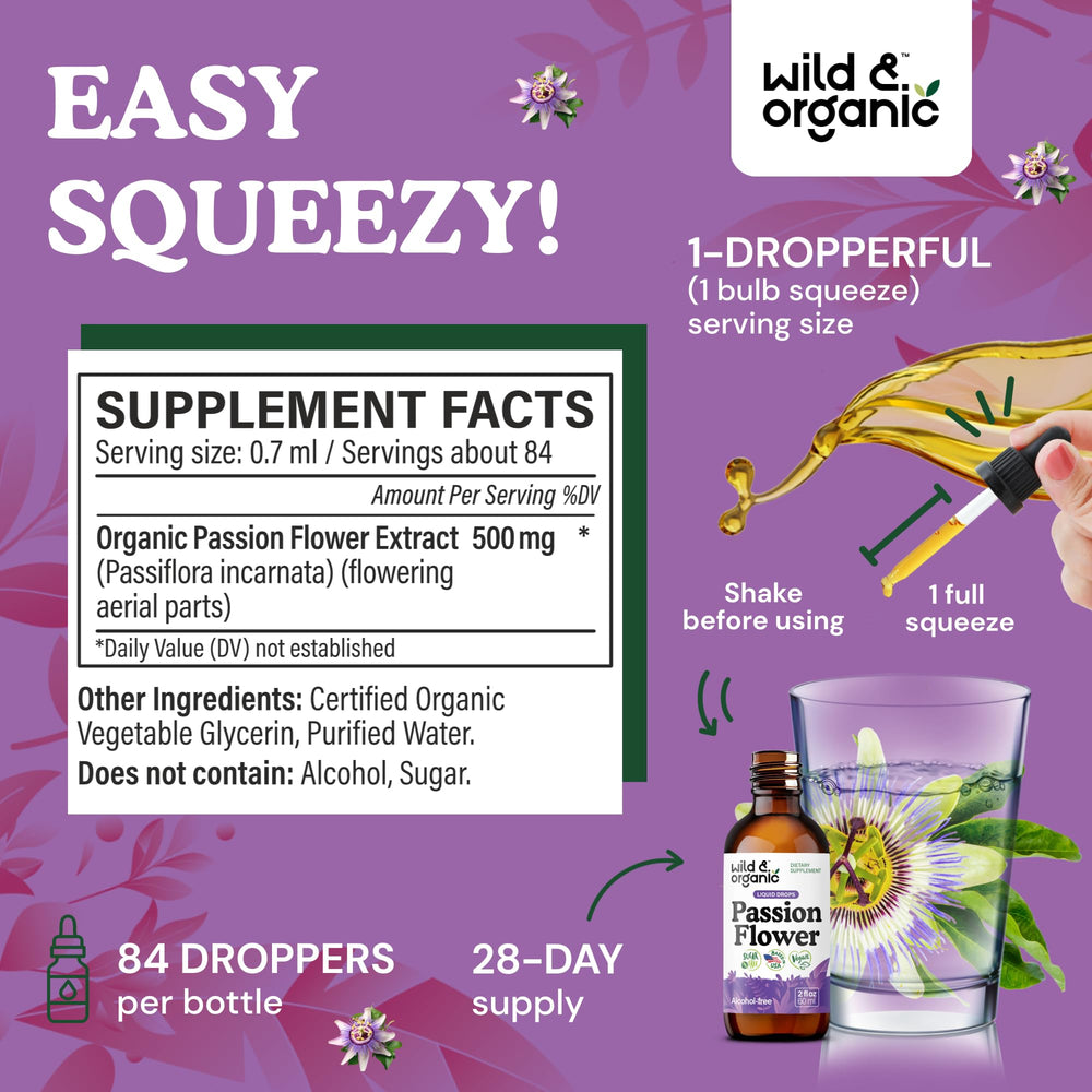 Vegan, GMO-free label on passionflower tincture