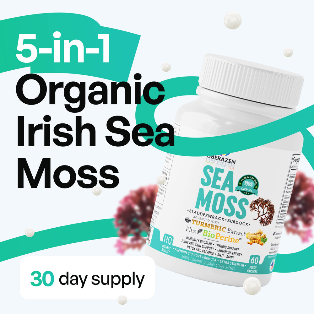 Vegan GMO-free sea moss pills on label