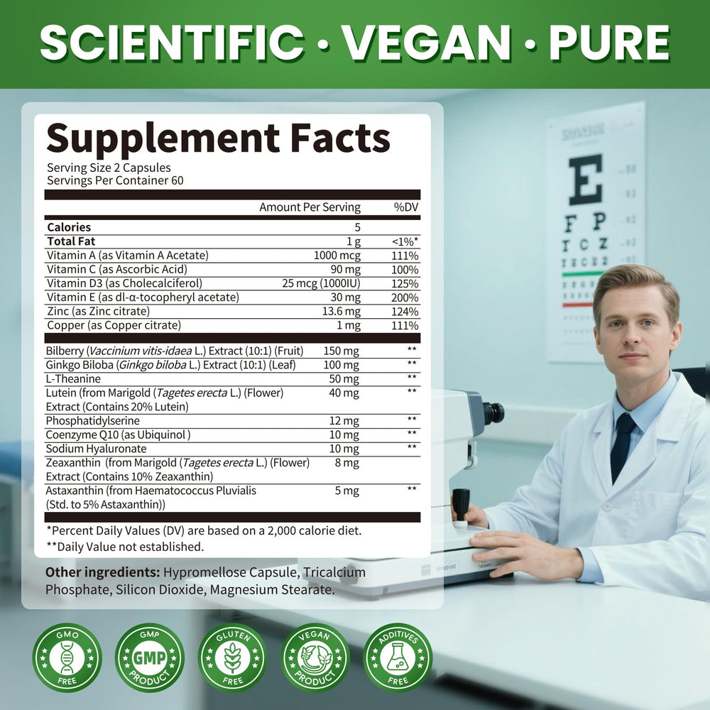 Vegan, GMP-certified eye vitamin supplement