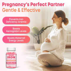 Back label showing ingredients and nutritional information for vegan iron gummies