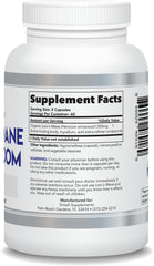 Vegan label on Lion's Mane capsules bottle