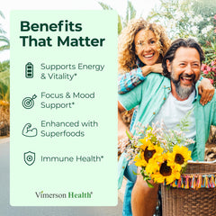 Graphic showing 23 essential nutrients included in the vegan multivitamin