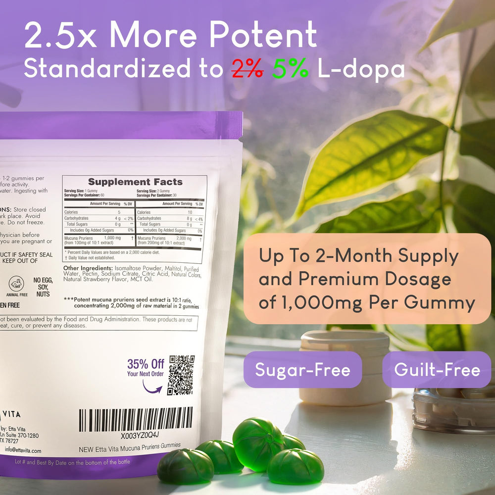 Vegan, non-GMO, gluten-free gummies in a clear bottle