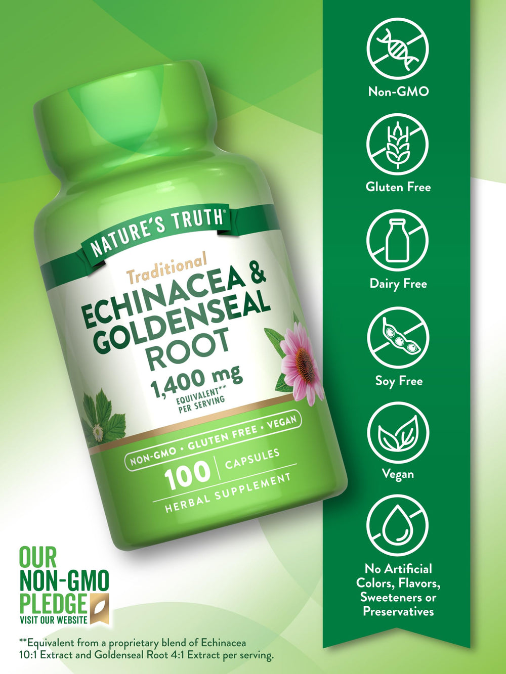 Vegan, non-GMO, gluten-free herbal supplement packaging
