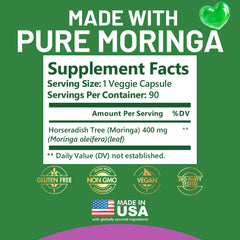 Vegan, non-GMO, gluten-free moringa capsules