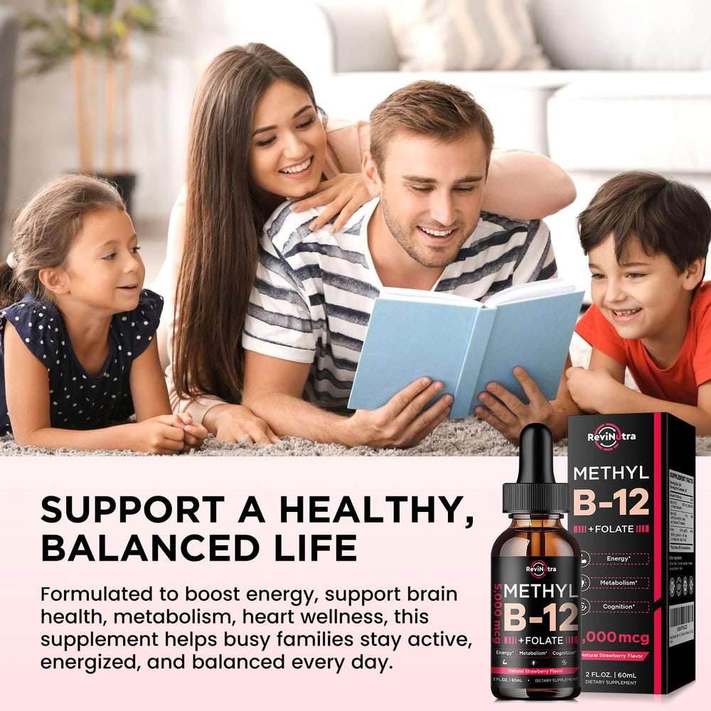 Vegan, non-GMO, gluten-free strawberry flavored B vitamin liquid drops