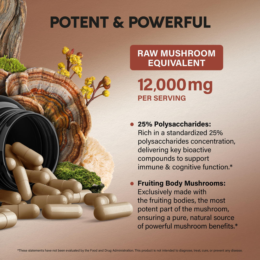 Vegan, non-GMO mushroom capsules in a bottle