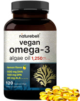 Vegan Omega-3 Algae Oil Softgels Lemon Flavor bottle front